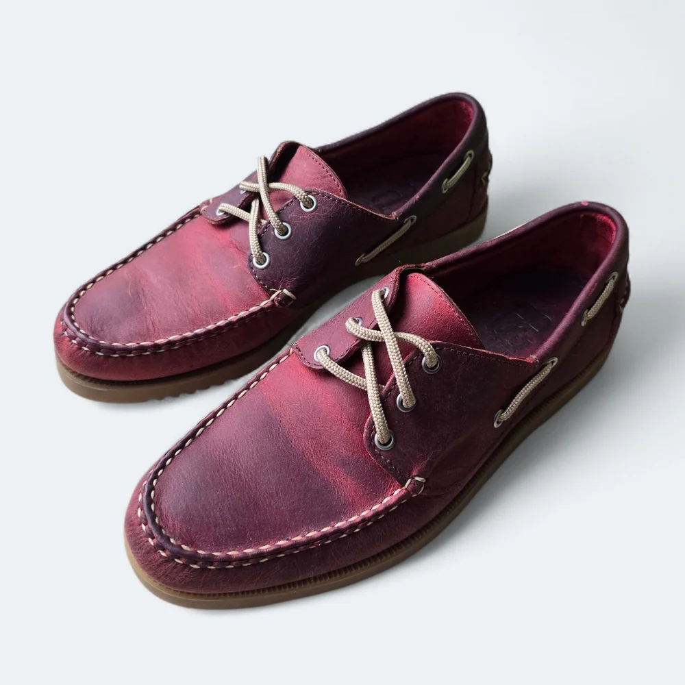 Allen Edmonds Harbour Boat Loafers Rustic Chilli Red